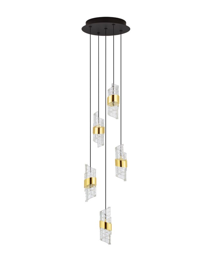 Seneca LED Pendelleuchte 5-flammig Ø 30cm 3000K Schwarz, Gold – Bild 1