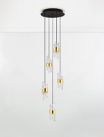 Seneca LED Pendelleuchte 5-flammig Ø 30cm 3000K Schwarz, Gold – Bild 5