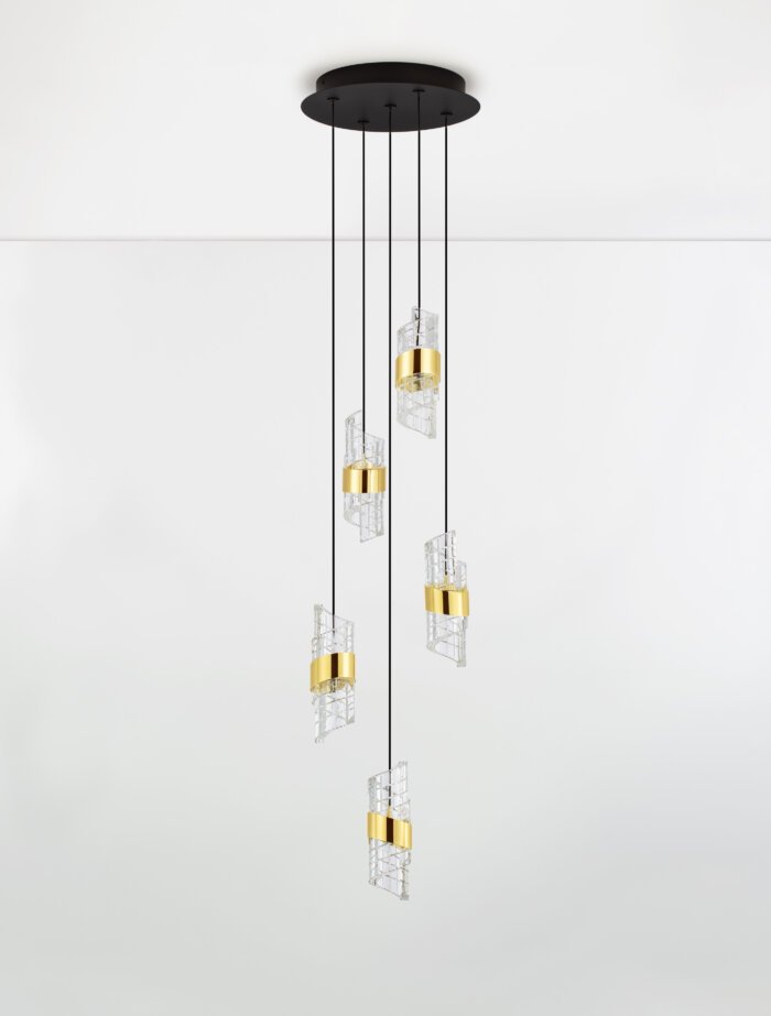 Seneca LED Pendelleuchte 5-flammig Ø 30cm 3000K Schwarz, Gold – Bild 5