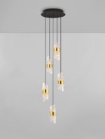 Seneca LED Pendelleuchte 5-flammig Ø 30cm 3000K Schwarz, Gold – Bild 6