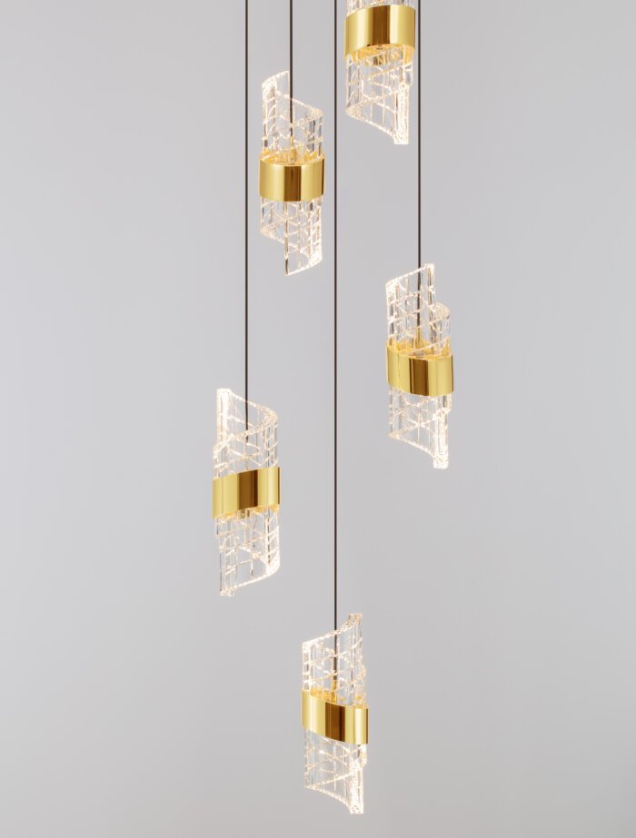 Seneca LED Pendelleuchte 5-flammig Ø 30cm 3000K Schwarz, Gold – Bild 7