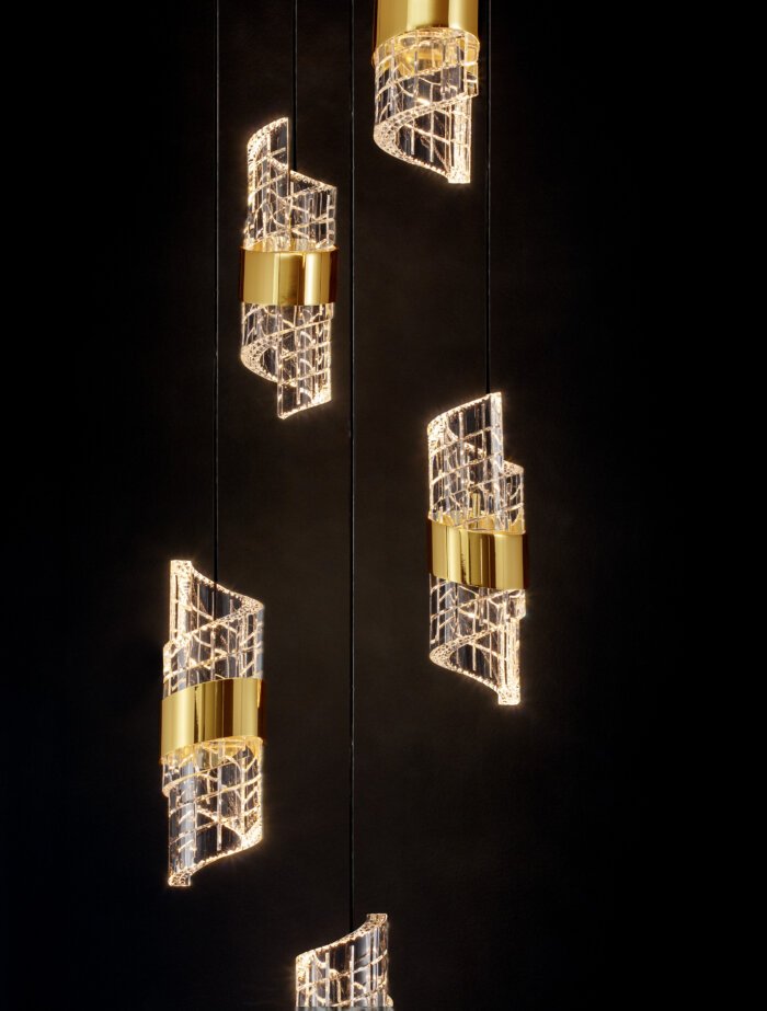 Seneca LED Pendelleuchte 5-flammig Ø 30cm 3000K Schwarz, Gold – Bild 3