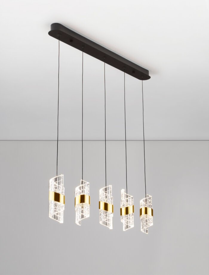 Seneca LED Pendelleuchte 82cm 5-flammig 3000K Schwarz, Gold – Bild 7