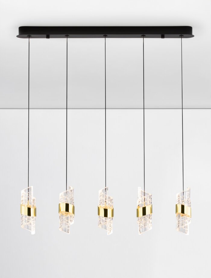 Seneca LED Pendelleuchte 82cm 5-flammig 3000K Schwarz, Gold – Bild 3