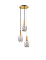 Maho Hängelampe E27 3x12W, IP20, Brass Gold/Smokey Glass