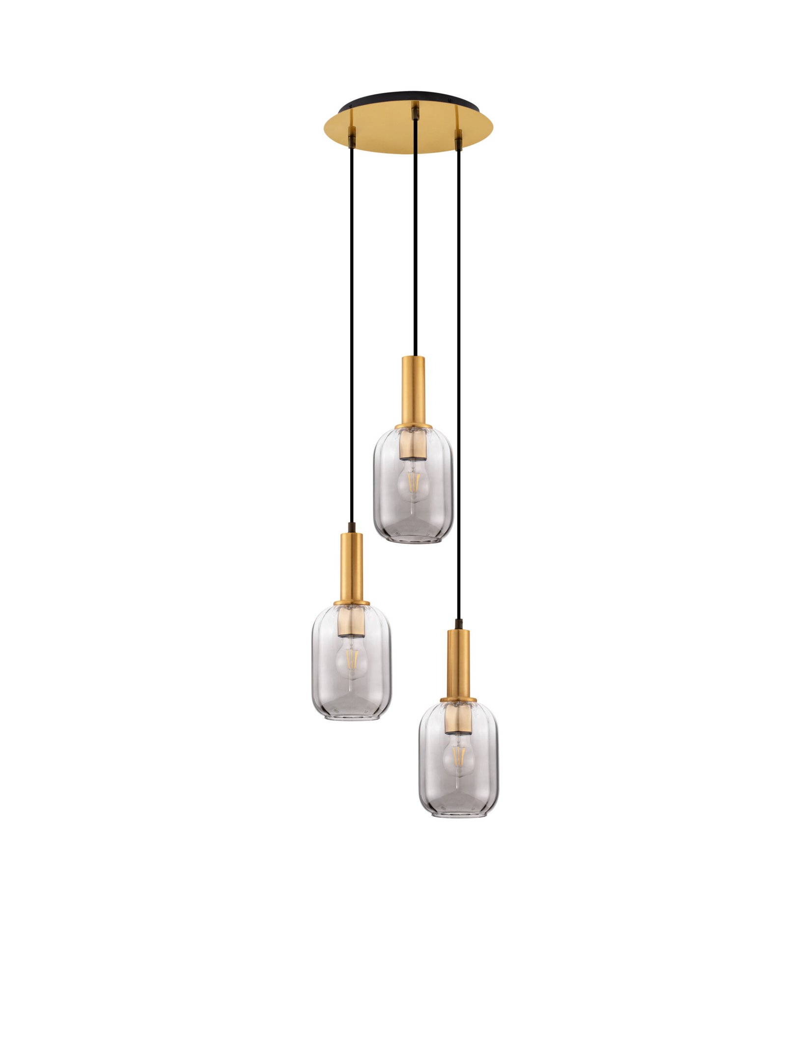 9236314_2 Maho Hängelampe E27 3x12W, IP20, Brass Gold/Smokey Glass – Bild 1