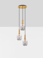 Maho Hängelampe E27 3x12W, IP20, Brass Gold/Smokey Glass – Bild 4
