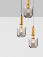 Maho Hängelampe E27 3x12W, IP20, Brass Gold/Smokey Glass – Bild 6